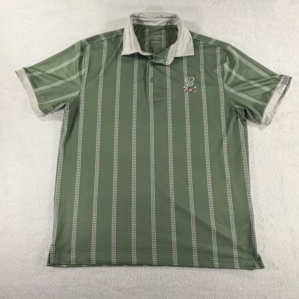 Barstool Golf Polo Shirt Mens Small Green White Stripe Performance Floral Logo